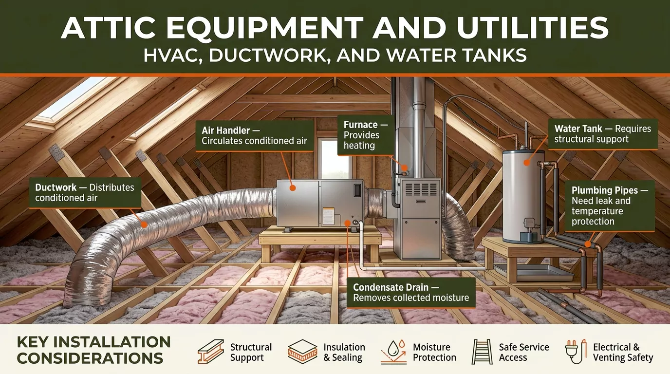 Attic Equipment and Utilities: HVAC, Ductwork, and Water Tanks