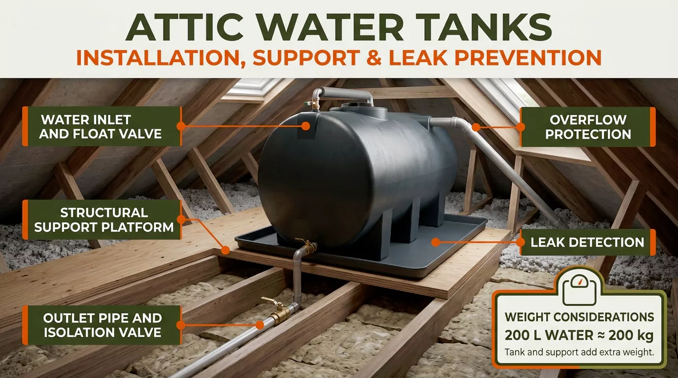 Attic Water Tanks: Installation, Support, and Leak Prevention